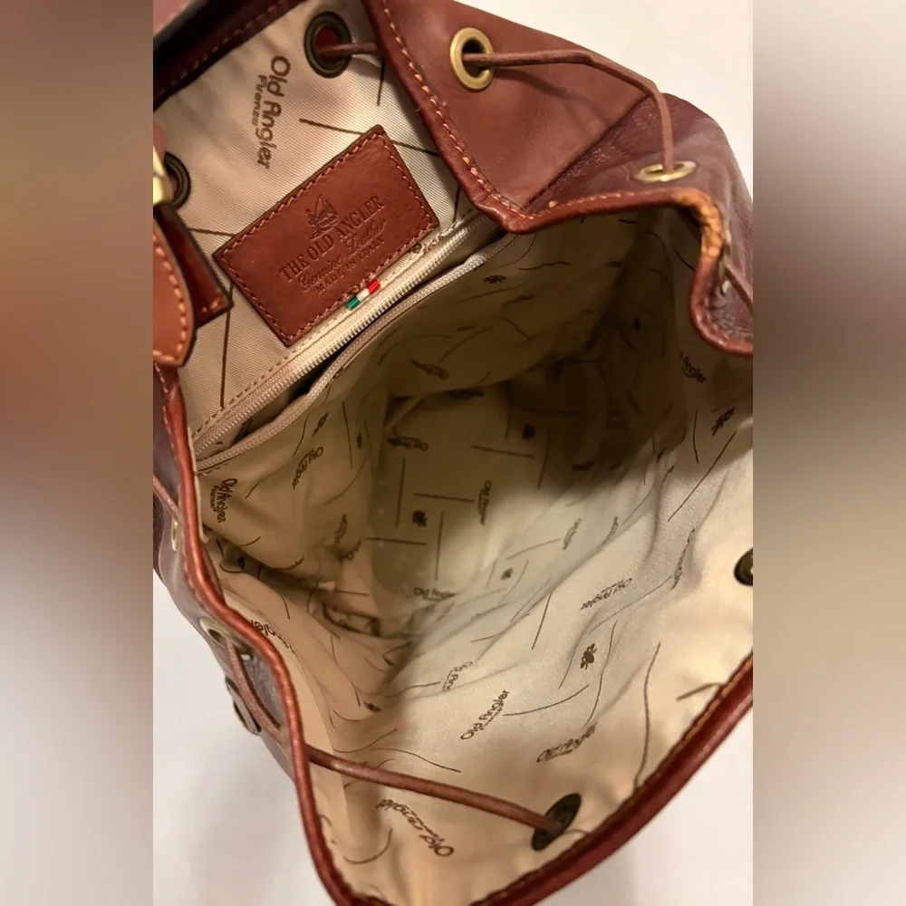 Old Angler Firenze Backpack Leather 3 Pockets Compartment Laptop Backpack